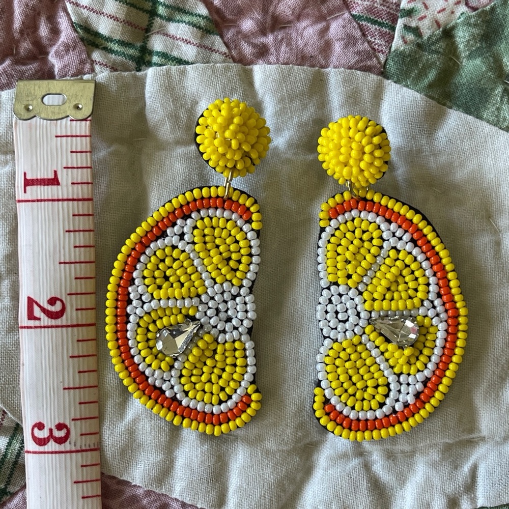 NEW Beaded Seed Bead Lemon Earrings